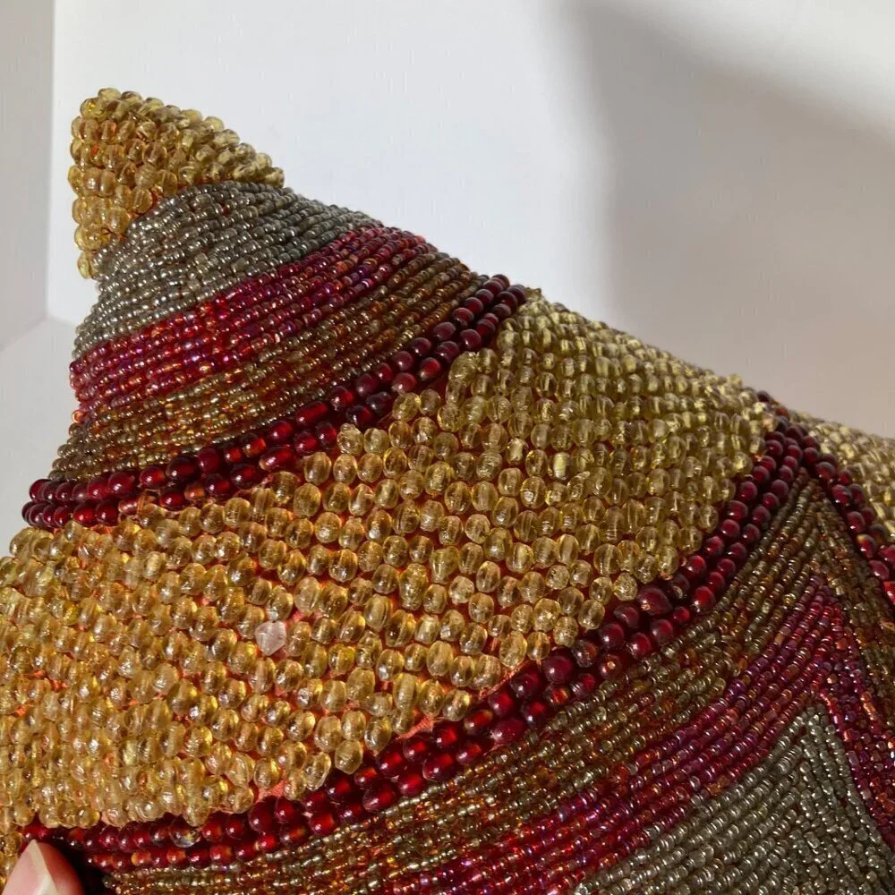 Pier 1 Imports‎ Beaded Luxury Throw Pillow Geometric Red Gold Silver 11 x 11
